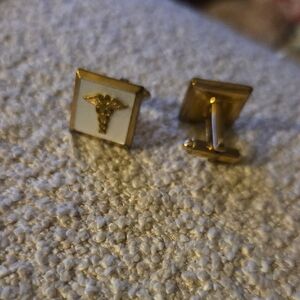 Gold and White Caduceus Cufflinks
